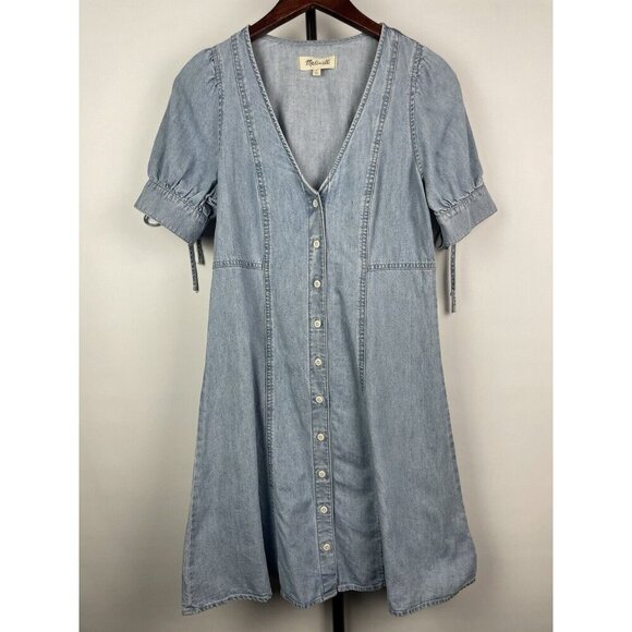 Madewell Light Blue Wash Button-Front Short Sleeve Mini Denim Dress Size 0 - Picture 3 of 9